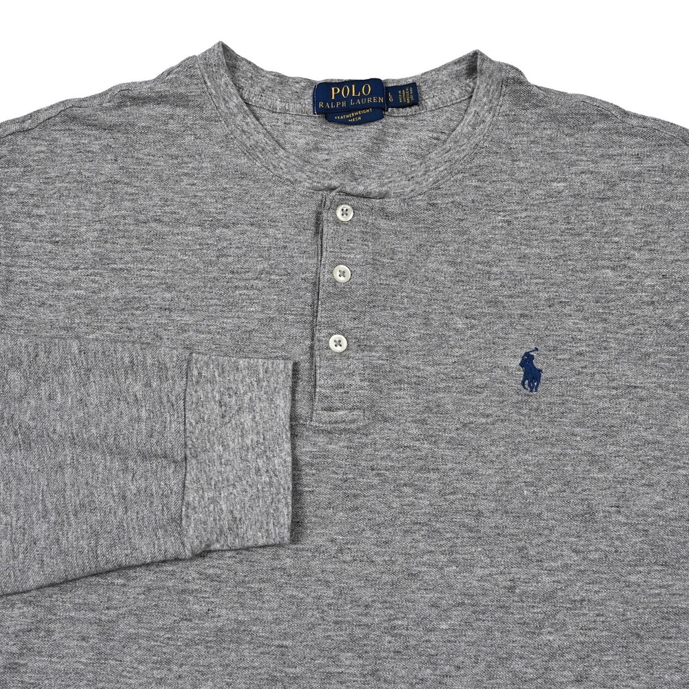 Polo Ralph Lauren Featherweight Mesh Henley T Shirt Mens L Grey Long Sleeve Pony